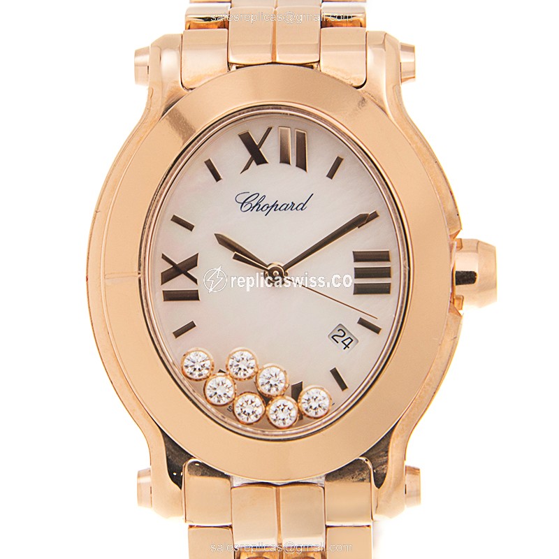 Chopard Happy Sport Quartz 18kt Rose Gold - White Dial - Gold Strap - Automatic